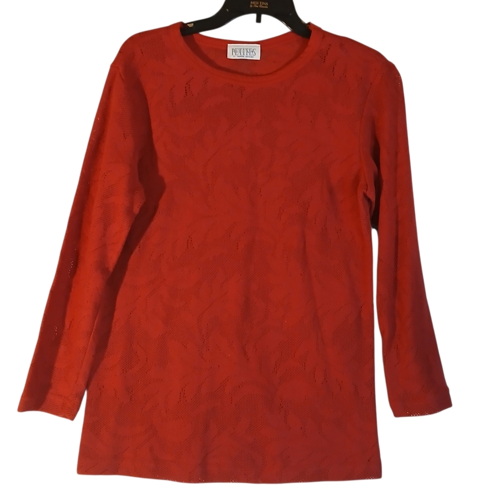 Vintage Red Floral Mesh Translucent Base Layer Top